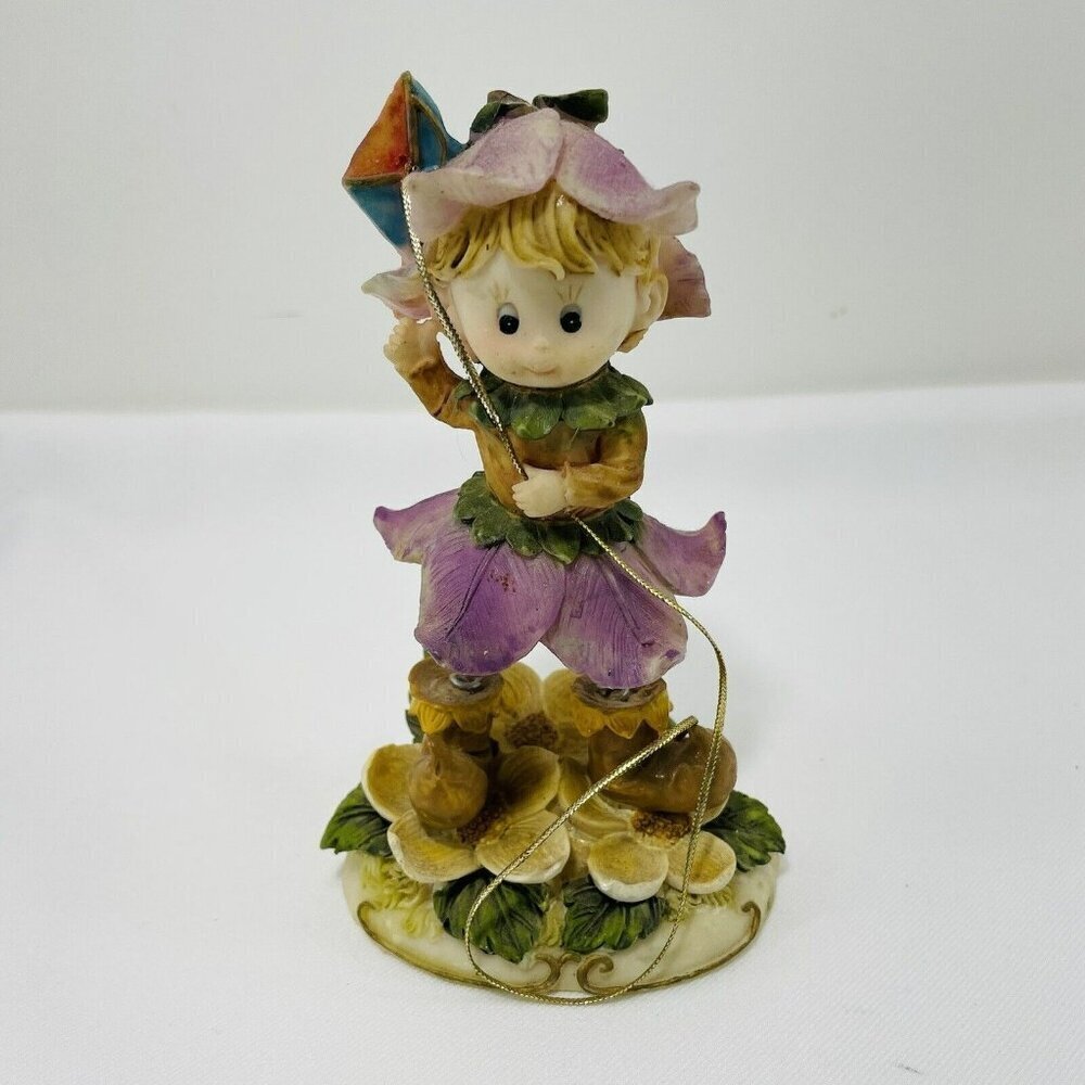 Designspirations Figurine Girl Boy Kid Play Kite Spring Leg Summer Flower Purple